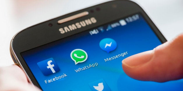 Icon of Facebook, WhatsApp and Messenger (Facebook's proprietary messaging app) alongside other social media apps on a Samsun