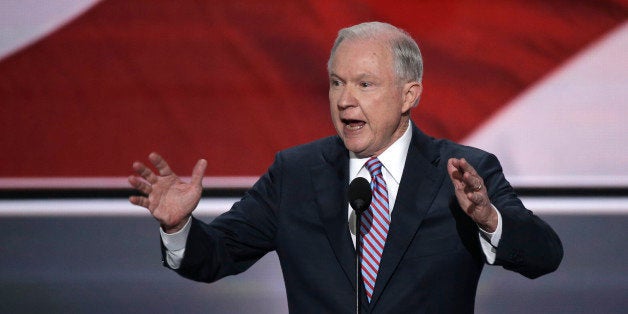 U.S. Senator Jeff Sessions (R-Al) speaks at the Republican National Convention in Cleveland, Ohio, U.S. July 18, 2016. REUTERS/Mike Segar
