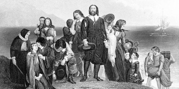1620s FIRST LANDING OF MAYFLOWER PILGRIMS LEAD BY MYLES STANDISH NOVEMBER 9 1620 PLYMOUTH BAY COLONY MUS (Photo by Charles Phelps Cushing/ClassicStock/Getty Images)