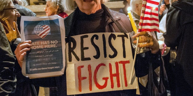 ROME, ITALY - 2016/11/23: Demonstration in Rome in front of the embassy of the United States against the election of Donald T