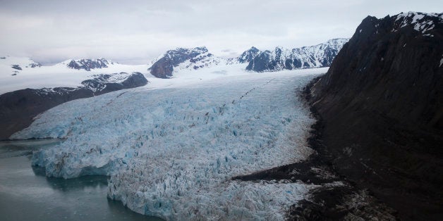 A view of the Blomstrand Glacier, on June 16, 2016, in Ny-Alesund, Norway. US Secretary of State John Kerry and Norwegian Foreign Minister Borge Brende toured the glacier, and made remarks about climate change.Kerry is visiting Norway's extreme north to view areas impacted by climate change with melting ice and the opening of new sea lanes. / AFP / POOL / Evan Vucci (Photo credit should read EVAN VUCCI/AFP/Getty Images)