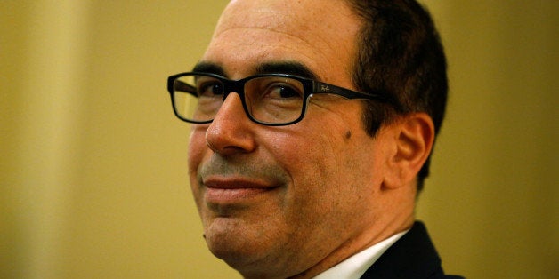 Steve Mnuchin, President-elect Donald Trump's nominee to be Treasury Secretary, meets with U.S. Senate Majority Leader Mitch McConnell (not pictured) in his office at the U.S. Capitol in Washington, U.S. December 6, 2016. REUTERS/Jonathan Ernst