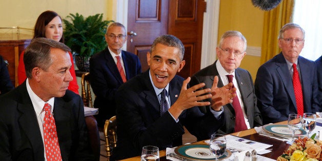 U.S. President Barack Obama (2nd L) hosts a luncheon for bi-partisan Congressional leaders in the Old Family Dining Room at t