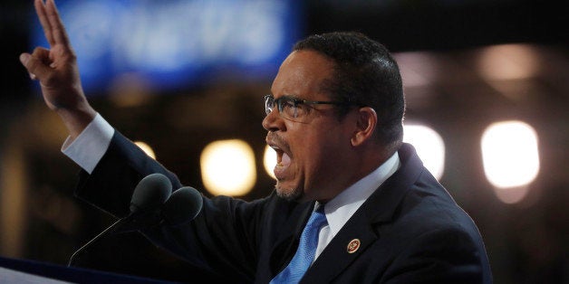 U.S. Rep. Keith Ellison speaks during the first session at the Democratic National Convention in Philadelphia, Pennsylvania,