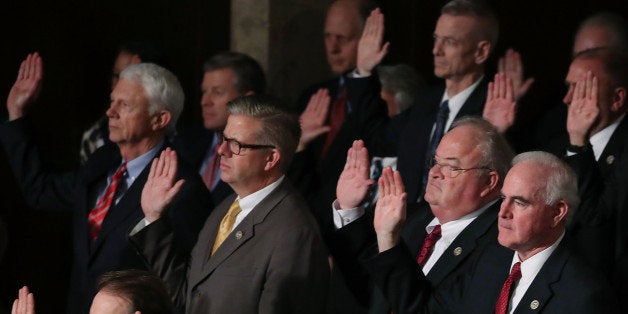 WASHINGTON, DC - JANUARY 03: House Republicans are sworn in, during a session in the House Chamber January 3, 2017 in Washing