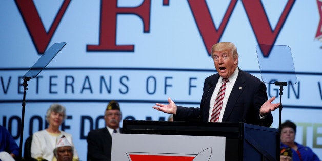 Donald Trump speaks to the Veterans of Foreign Wars conference at a campaign event in Charlotte, North Carolina, U.S. July 26