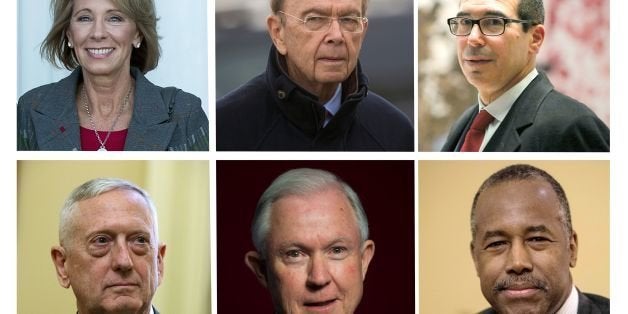 (COMBO)This file photo combination image created December 13, 2016 shows the current key cabinet nominees of US President-ele