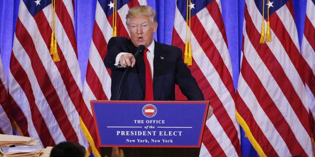 U.S. President-elect Donald Trump argues with CNN's Jim Acosta during a news conference in the lobby of Trump Tower in Manhattan, New York City, U.S., January 11, 2017. REUTERS/Lucas Jackson TPX IMAGES OF THE DAY