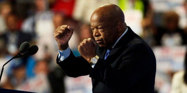 Rep. John Lewis (D-GA) takes the podium to nominate Hillary Clinton during the Democratic National Convention in Philadelphia