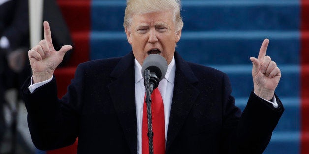 President Donald Trump delivers his inaugural address after being sworn in as the 45th president of the United States during