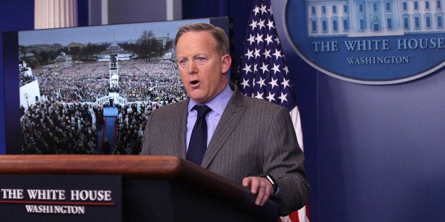 WASHINGTON, DC - JANUARY 21: White House Press Secretary Sean Spicer makes a statement to members of the media at the James