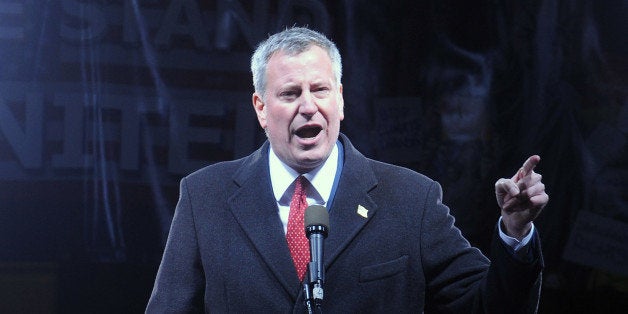 NEW YORK, NY - JANUARY 19: Bill De Blasio speaks onstage at the We Stand United NYC Rally at Trump International Hotel & Tower on January 19, 2017 in New York City. (Photo by Bobby Bank/FilmMagic)