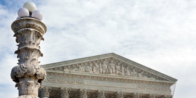 Facade of US Supreme court in Washington DC on sunny day