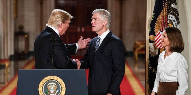 WASHINGTON, DC - JANUARY 31: President Trump shakes the hand of Judge Neil Gorsuch during a Supreme Court of the United States nominee announcement in the East Room at the White House in Washington, DC on Tuesday, Jan. 31, 2017. (Photo by Jabin Botsford/The Washington Post via Getty Images)