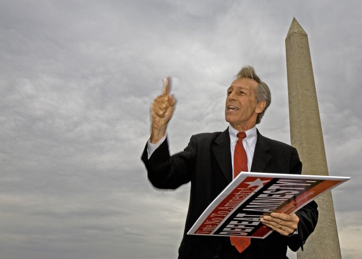 Washington, UNITED STATES: US Republican Representative Virgil Goode speaks near the Washington Monument during a rally spons