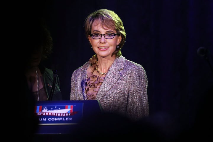 NEW YORK, NY - MAY 24: Congresswoman Gabrielle Giffords receives the 2012 Salute to Women award from Intrepid Sea, Air and Space Museum at the museum's 21st annual 'Salute to Freedom' dinner on May 24, 2012 in New York City. The gala dinner, which looks to honor men and women who have served the nation, is held aboard the floating museum on Manhattan's West Side. (Photo by Spencer Platt/Getty Images)