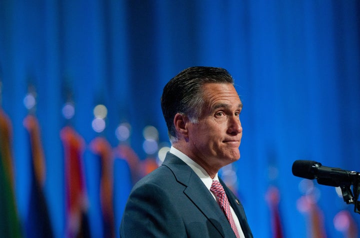 RENO, NV - SEPTEMBER 11: Republican presidential candidate, former Massachusetts Gov. Mitt Romney addresses the crowd at the 134th National Guard Association Convention at the Reno-Sparks Convention Center, September 11, 2012 in Reno, Nevada. Romney was criticized for failing to mention the war in Afghanistan, and troops serving abroad in his keynote address at the Republican National Convention in Tampa, Florida. (Photo by David Calvert/Getty Images)