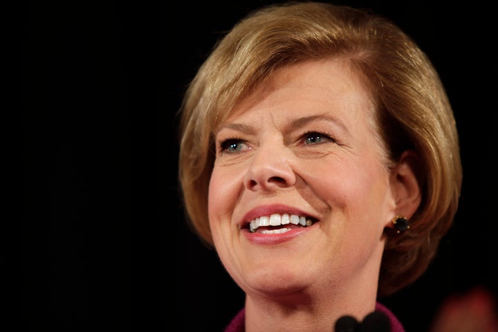 MADISON, WI - NOVEMBER 6: U.S. Senate candidate U.S. Rep. Tammy Baldwin (D-WI) celebrates her victory over Republican candidate Tommy Thompson on election night on November 6, 2012 in Madison, Wisconsin. With tonight's win, Baldwin became Wisconsin's first openly gay Senator. (Photo by Darren Hauck/Getty Images)