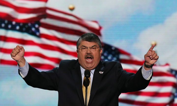 CHARLOTTE, NC - SEPTEMBER 05: President of the American Federation of Labor and Congress of Industrial Organizations (AFLCIO) Richard Trumka speaks during day two of the Democratic National Convention at Time Warner Cable Arena on September 5, 2012 in Charlotte, North Carolina. The DNC that will run through September 7, will nominate U.S. President Barack Obama as the Democratic presidential candidate. (Photo by Alex Wong/Getty Images)
