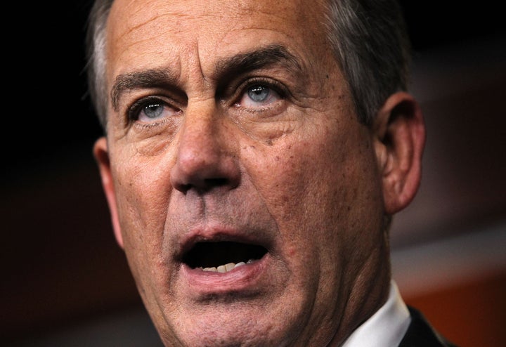 WASHINGTON, DC - DECEMBER 20: U.S. Speaker of the House Rep. John Boehner (R-OH) speaks during his weekly news conference December 20, 2012 on Capitol Hill in Washington, DC. Speaker Boehner spoke on the latest development of the fiscal cliff issue and the 'Plan B' that the House will vote on this evening. (Photo by Alex Wong/Getty Images)