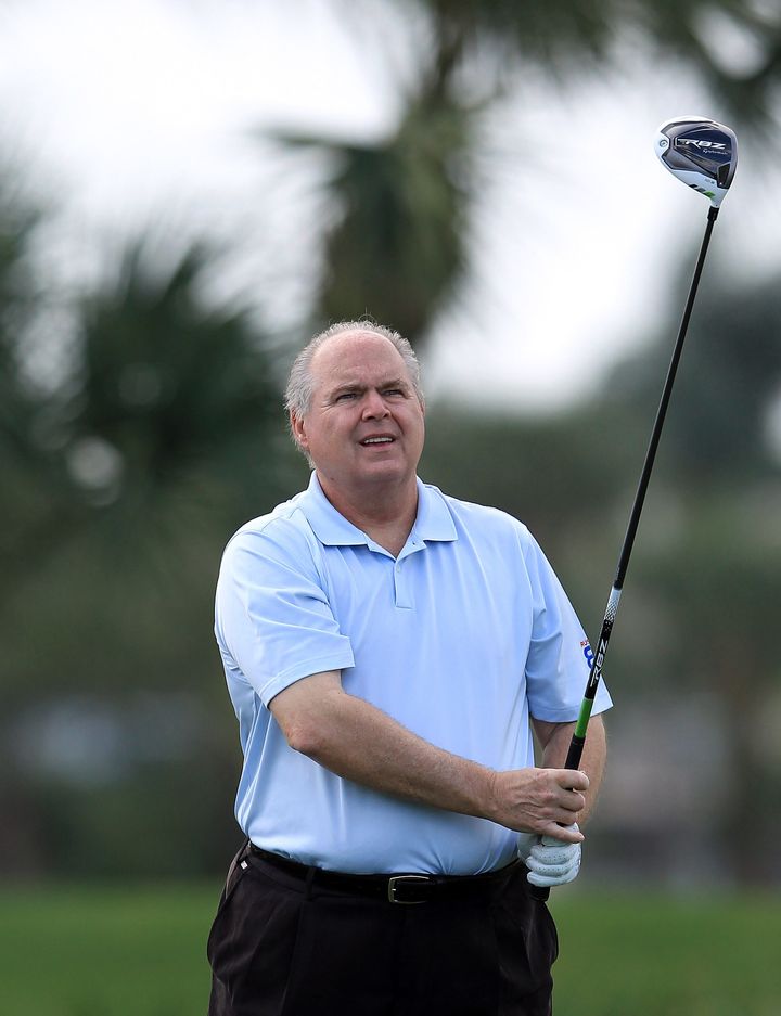 WEST PALM BEACH, FL - MARCH 12: Rush Limbaugh of the USA the radio personality during the Els for Autism Pro-am at The PGA National Golf Club on March 12, 2012 in West Palm Beach, Florida. (Photo by David Cannon/Getty Images) 