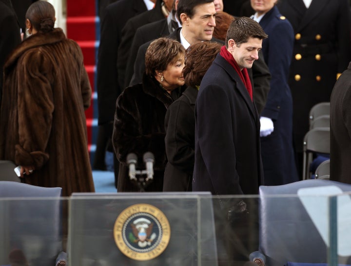 WASHINGTON, DC - JANUARY 21: U.S. Rep. Paul Ryan (R-WI) arrives during the presidential inauguration on the West Front of the U.S. Capitol January 21, 2013 in Washington, DC. Barack Obama was re-elected for a second term as President of the United States. (Photo by Justin Sullivan/Getty Images)