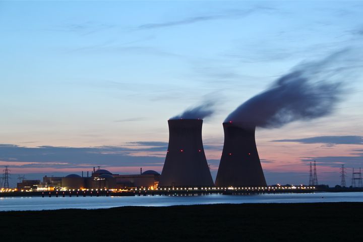 nuclear power plant at sunset