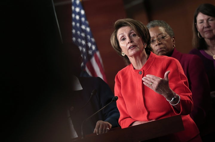 WASHINGTON, DC - JANUARY 23: House Minority Leader Rep. Nancy Pelosi (D-CA) speaks about the re-introduction of the Violence Against Women Act during a press conference at the U.S. Capitol January 23, 2012 in Washington, DC. The legislation would expand protections for women across the country and has already been introduced into the Senate by Sen. Patrick Leahy (D-VT) and Sen. Michael Crapo (R-ID). (Photo by Win McNamee/Getty Images)