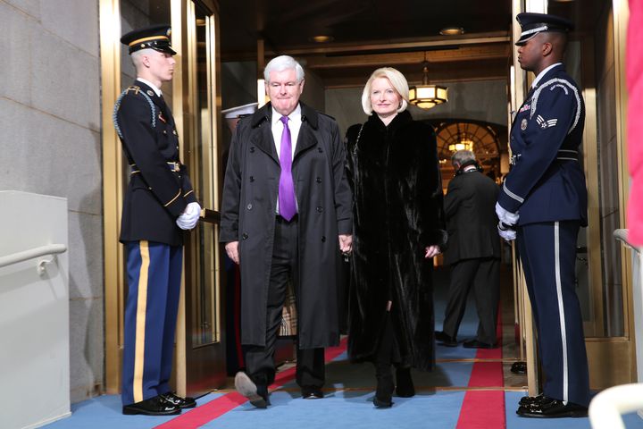 WASHINGTON, DC - JANUARY 21: Former House Speaker Newt Gingrich and wife Callista Gingrich arrive for the presidential inauguration on the West Front of the U.S. Capitol January 21, 2013 in Washington, DC. Barack Obama was re-elected for a second term as President of the United States. (Photo by Win McNamee/Getty Images)