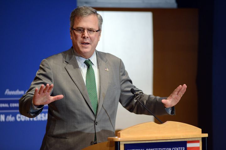 PHILADELPHIA, PA - DECEMBER 6: Former Florida Gov. Jeb Bush speaks to the media after being named Chairman of the National Constitution Center's Board of Trustees December 6, 2012 in Philadelphia, Pennsylvania. He will succeed President William J. Clinton, who has served as Chairman since January 2009. Governor Bush's father President George H.W. Bush served as Chairman prior to Clinton. (Photo by William Thomas Cain/Getty Images)