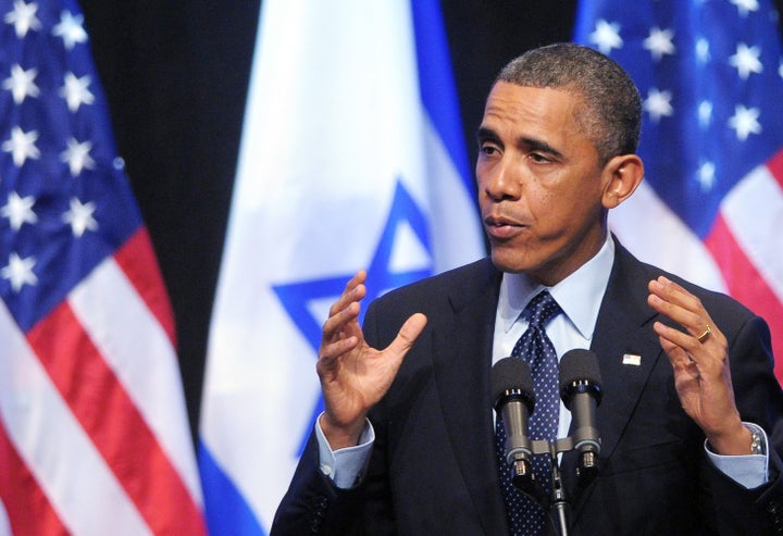 US President Barack Obama delivers a speech to the Israeli people at the Jerusalem International Convention Center in Jerusalem, on March 21, 2013 on the second day of his 3-day trip to Israel and the Palestinian territories. AFP PHOTO/Mandel NGAN (Photo credit should read MANDEL NGAN/AFP/Getty Images)