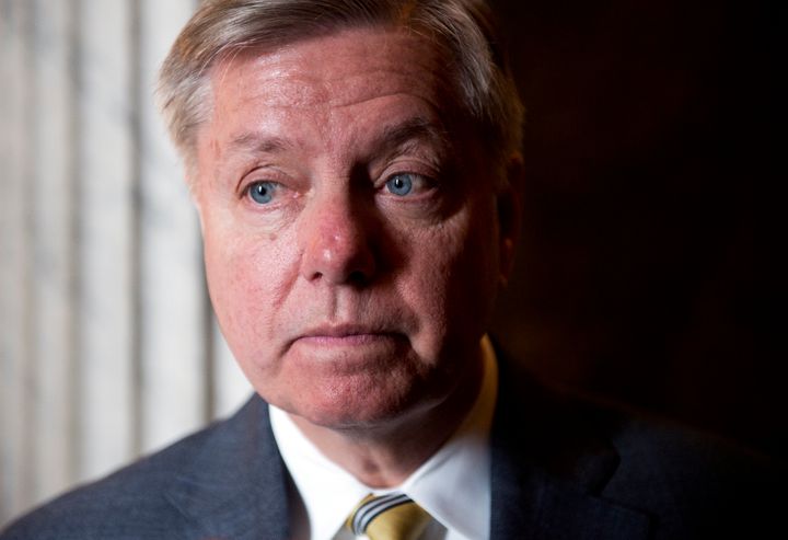 UNITED STATES - MARCH 12: Sen. Lindsey Graham, R-S.C., speaks with reporters before the senate luncheons in the Capitol. (Photo By Tom Williams/CQ Roll Call)