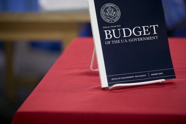 A copy of the Fiscal Year 2014 Budget sits on display at the U.S. Government Printing Office in Washington, D.C., U.S., on Monday, April 8, 2013. Less than a week after job-creation figures fell short of expectations and underscored the U.S. economy's fragility, President Barack Obama will send Congress a budget that doesn't include the stimulus his allies say is needed and instead embraces cuts in an appeal to Republicans. Photographer: Andrew Harrer/Bloomberg via Getty Images