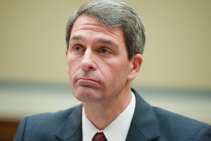 UNITED STATES - NOVEMBER 01: Virginia Attorney General Kenneth Cuccinelli prepares to testify before a House Oversight and Government Reform Committee hearing in Rayburn entitled 'Lights Out II: Should EPA Take A Step Back To Fully Consider Utility MACT's (Maximum Achievable Control Technology) Impact on Job Creation?' (Photo By Tom Williams/CQ Roll Call)