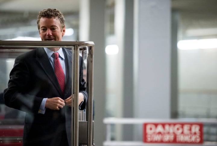 UNITED STATES - MARCH 19: Sen. Rand Paul, R-Ky., arrives in the Capitol via the Senate subway for the Senate policy lunch on Tuesday, March 19, 2013. (Photo By Bill Clark/CQ Roll Call)