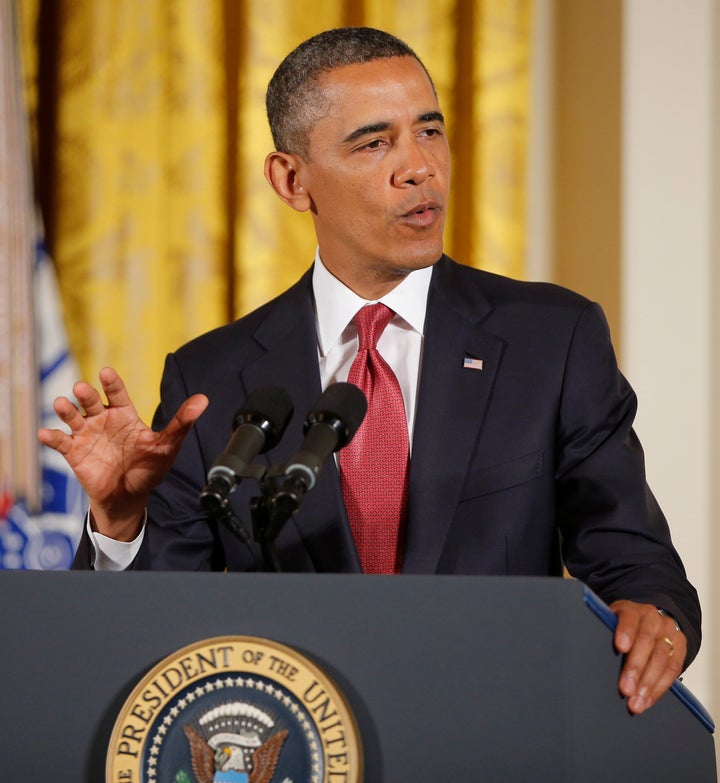 President Barack Obama speaks at a White House ceremony in Washington, D.C., on Thursday, April 11, 2013, before presenting t