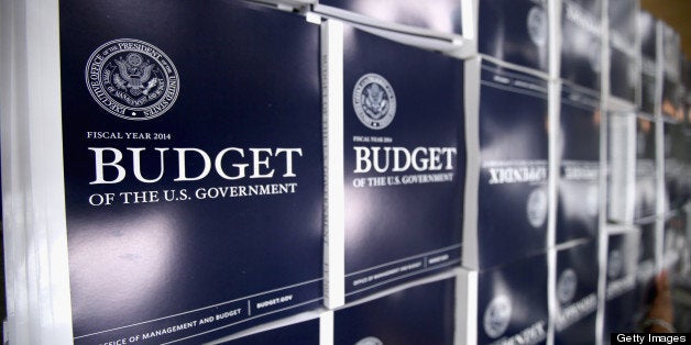 WASHINGTON, DC - APRIL 10: Copies of the Obama Administration's proposed FY 2014 federal budget are on display before going