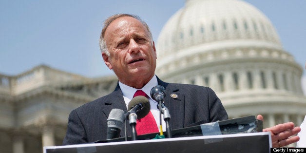 UNITED STATES - AUGUST 2: Rep. Steve King, R-Iowa, and Dr. Rosalie Porter, chairwoman of ProEnglish, speak at a press conference on the Official English Act. It would establish English as the official language of the United States government and would require all official functions of the United States to be conducted in English. (Photo By Chris Maddaloni/CQ Roll Call)