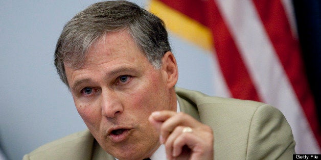 Representative Jay Inslee, a Democrat from Washington, questions executives during a hearing on coal energy in Washington, D.C., U.S., on Wednesday, April 14, 2010. A hearing of the House Select Committee on Energy Independence was disrupted today when protestors wearing masks began yelling as Peabody Energy Corp. Chief Executive Officer Gregory Boyce testified on the coal industry. Photographer: Andrew Harrer/Bloomberg via Getty Images