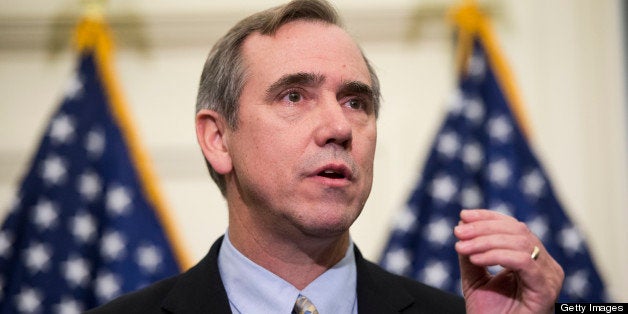 UNITED STATES - JANUARY 31: Sen. Jeff Merkley, D-Ore., speaks during the news conference to oppose the chained Consumer Price Index to cut benefits for Social Security and disabled veterans on Thursday, Jan. 31, 2013. (Photo By Bill Clark/CQ Roll Call)