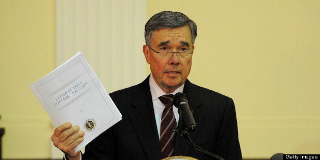 Gil Kerlikowske, Director of National Drug Control Policy (ONDCP) and President Obama's top drug policy advisor, releases the Obama Administration's National Drug Control Strategy, during a news conference, Wednesday, April 24, 2013, at the Welch Medical Library on the campus of Johns Hopkins School of Medicine in Baltimore, Maryland. (Lloyd Fox/Baltimore Sun/MCT via Getty Images)