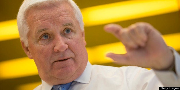 Tom Corbett, governor of Pennsylvania, speaks during an interview in New York, U.S., on Thursday, Dec. 6, 2012. Corbett intends to propose a pension overhaul in his 2014 spending plan, for the year that begins in July, according to a report. Photographer: Scott Eells/Bloomberg via Getty Images