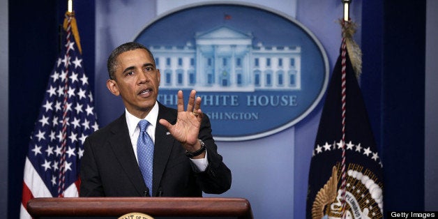 WASHINGTON, DC - APRIL 30: U.S. President Barack Obama speaks during a press conference in the Briefing Room of the White House on April 30, 2013 in Washington, DC. President Obama answered questions on various issues including the current situations in Syria. (Photo by Alex Wong/Getty Images)