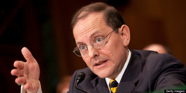 Edward 'Ed' DeMarco, acting director of the Federal Housing Finance Agency, speaks during a Senate Banking Committee hearing in Washington, D.C., U.S., on Tuesday, Nov. 15, 2011. The chief regulator for Fannie Mae and Freddie Mac defended salaries and bonuses at the government-owned housing-finance companies and said he is planning for gradual reductions in compensation. Photographer: Andrew Harrer/Bloomberg via Getty Images