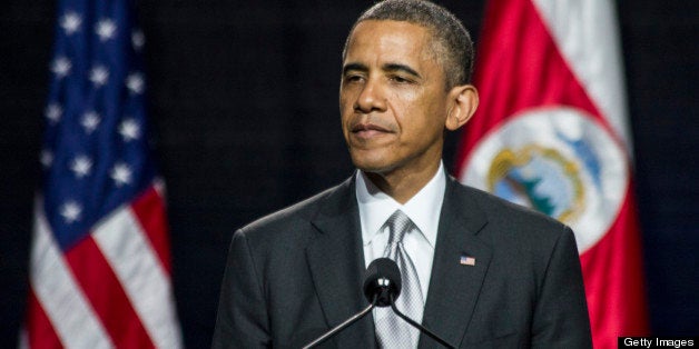 SAN JOSE, COSTA RICA - MAY 03: U.S. President Barack Obama speaks during a press conference with the President of Costa Rica, Laura Chinchilla on May 3, 2013 in San Jose, Costa Rica. (Photo by Arnaldo Robert/Fotogenia/LatinContent/Getty Images)