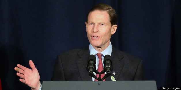 DANBURY, CT - FEBRUARY 21: U.S. Sen. Richard Blumenthal (D-CT) speaks during a conference on gun violence at Western Connecticut State University on February 21, 2013 in Danbury, Connecticut. The conference, held at the school where Sandy Hook Elementary School shooter Adam Lanza once took classes, featured panel discussions on ways to reduce gun violence, protect children and make communities safer. Before killing himself, Adam Lanza killed his mother and 26 people inside the Sandy Hook School on Dec. 14. (Photo by Spencer Platt/Getty Images)