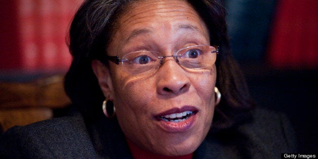 UNITED STATES - FEBRUARY 12: Rep. Marcia Fudge, D-Ohio, is interviewed by Roll Call after a Sunday service at Mt. Zion Congregational Church in Cleveland, Ohio. (Photo By Tom Williams/CQ Roll Call)