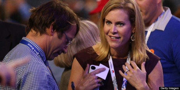 CHARLOTTE, NC - SEPTEMBER 04: Deputy Campaign Manager Stephanie Cutter gives an interview during day one of the Democratic National Convention at Time Warner Cable Arena on September 4, 2012 in Charlotte, North Carolina. The DNC that will run through September 7, will nominate U.S. President Barack Obama as the Democratic presidential candidate. (Photo by Justin Sullivan/Getty Images)