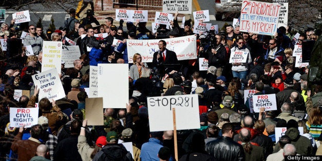 ANNAPOLIS, MD - MARCH 05: Maryland State Delegate Don Dwyer, Jr., speaks to other Second Amendment supporters as they rally against stricter gun control laws at the Maryland State House on March 5, 2013 in Annapolis, Maryland. If the Maryland Firearm Safety Act legislation bill is passed, it would require a license to purchase a handgun, ban the sale of assault style rifles and limit magazine size, among other provisions. (Photo by Patrick Smith/Getty Images)