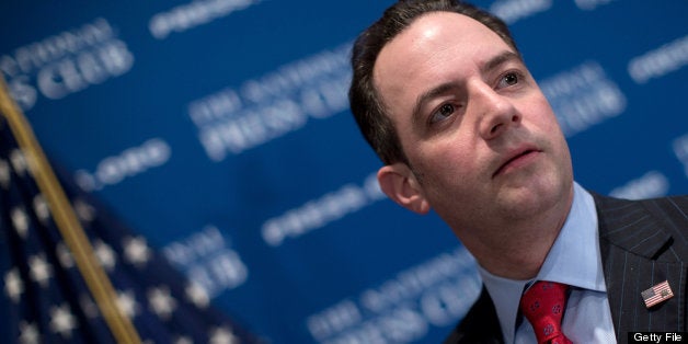 WASHINGTON, DC - MARCH 18: Republican National Committee Chairman Reince Priebus talks with members of the press after speak